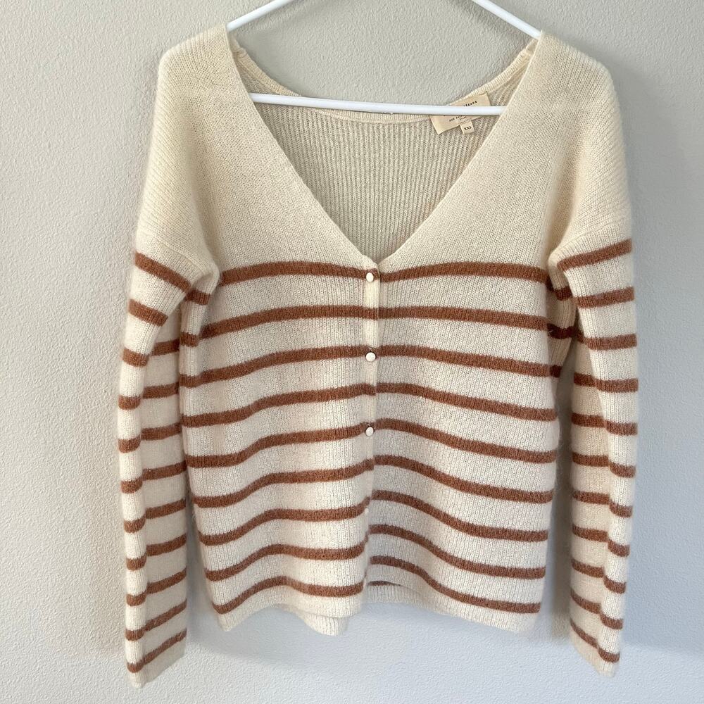 Sezane Striped Tan Ecru Gaspard Mohair Alpaca Cardigan
